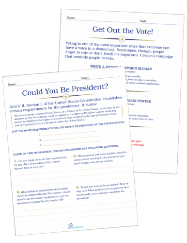 grades 6-12 printables voting and elections